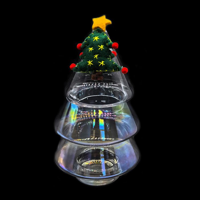 Iridescent glass Christmas tree container