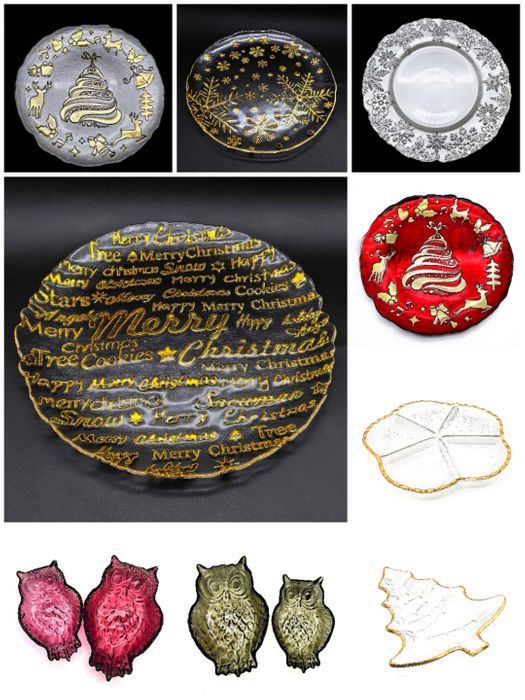 Hand painted Christmas glass plates and glass cover