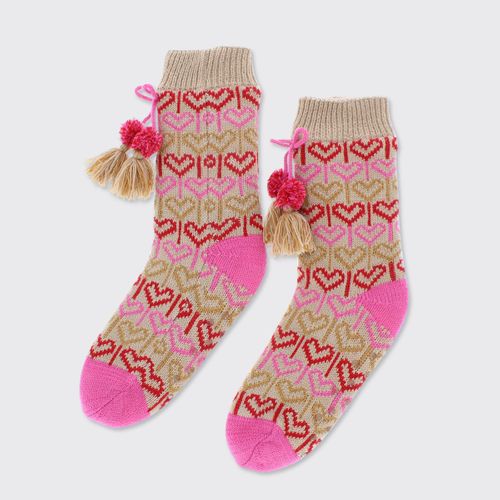 Silhouette Heart Slipper Socks - Pink