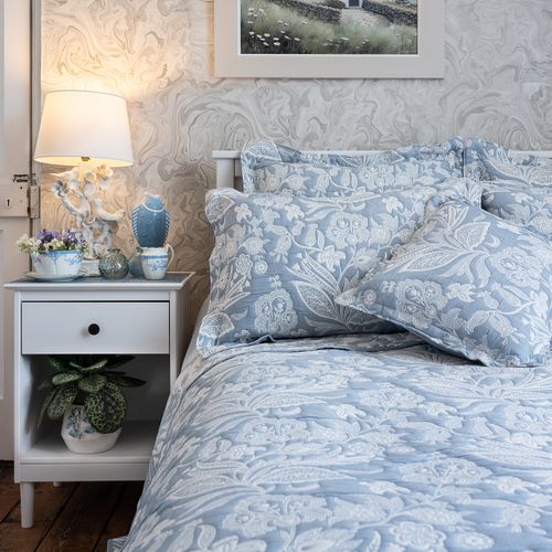 Olivia Jacquard Bedspread Collections - Blue and Duck Egg Green