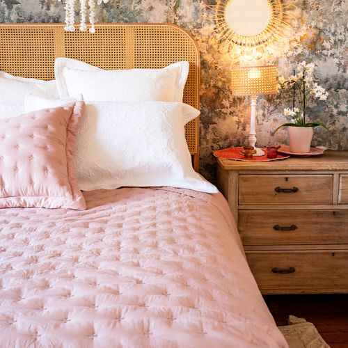 Portofino Peachskin Bedspread Collection - Pink and Oatmeal
