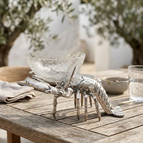 Lobster with Large Crackle Glass Bowl