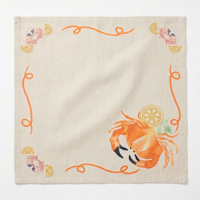 Lobster Dinner Embroidered Napkin Pair, Crab Border (SKU: LDN1)