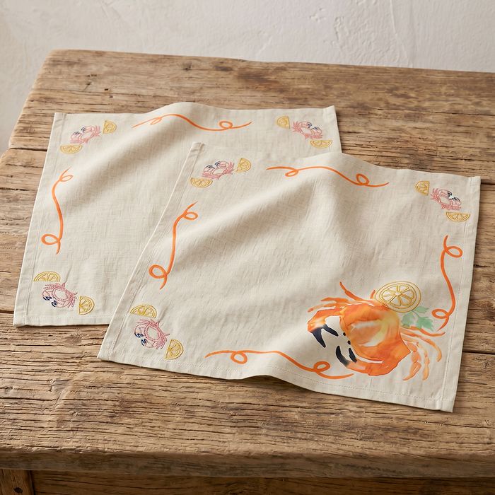 Lobster Dinner Embroidered Napkin Pair, Crab Border (SKU: LDN1)