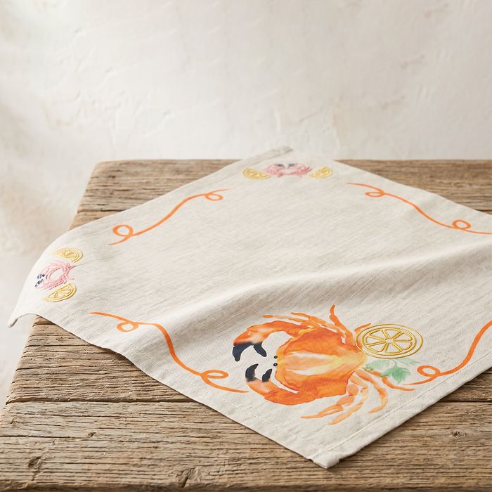 Lobster Dinner Embroidered Napkin Pair, Crab Border (SKU: LDN1)