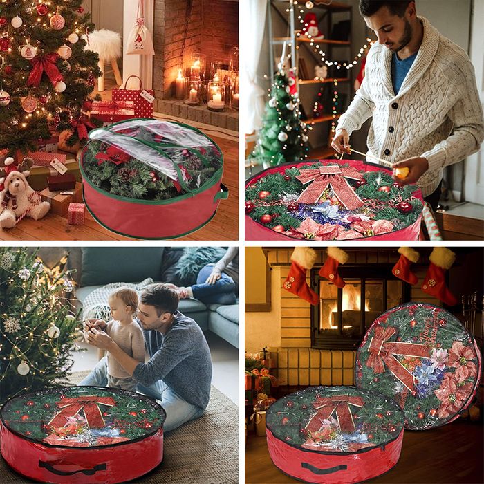 Clear Top PE Woven Wreath Storage Bag with Internal Secure Strap - Fits up to 24/30 inch Wreaths