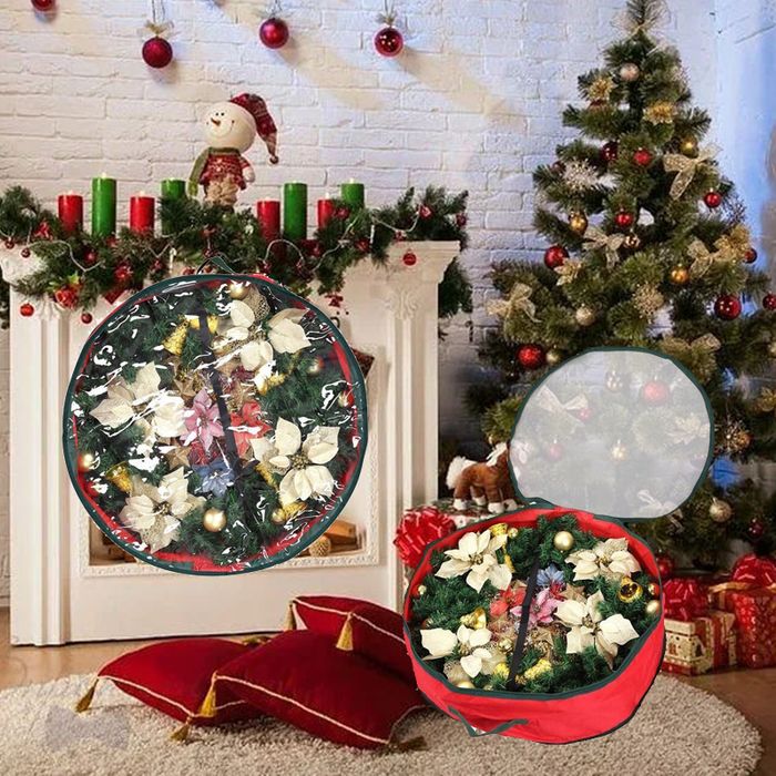 Clear Top PE Woven Wreath Storage Bag with Internal Secure Strap - Fits up to 24/30 inch Wreaths