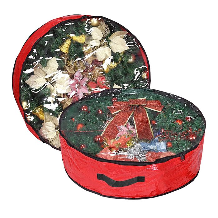 Clear Top PE Woven Wreath Storage Bag with Internal Secure Strap - Fits up to 24/30 inch Wreaths