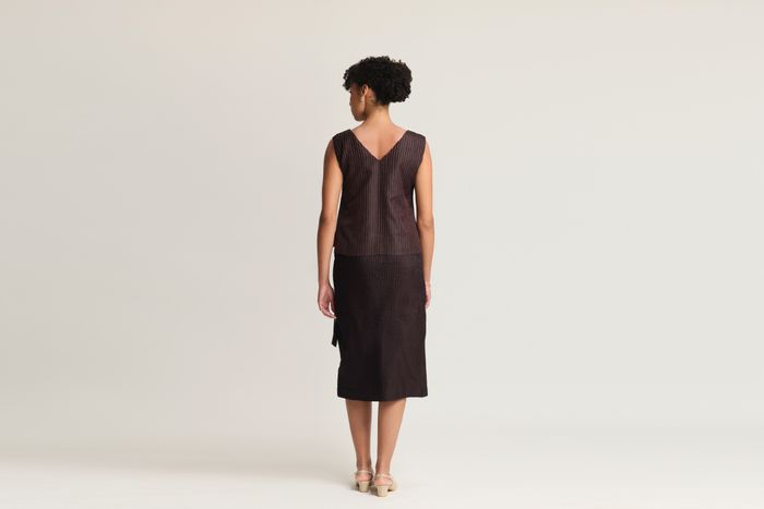 Mulberry Silk Contrast Embroidered V-Neck Top