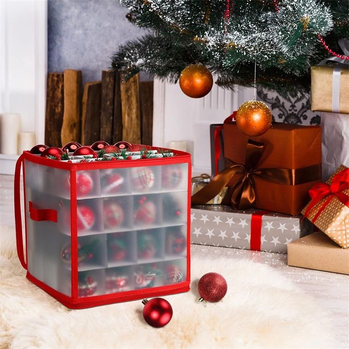 Translucent 64-Bauble Storage Box with Protective Grid Dividers
