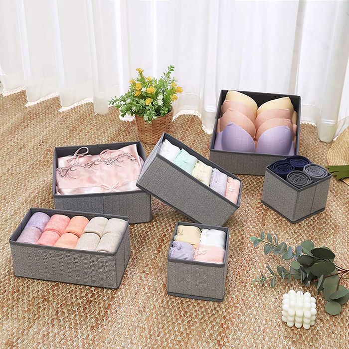 6-Piece Multi-Size Fabric Drawer Organiser Set for Underwear & Accessories