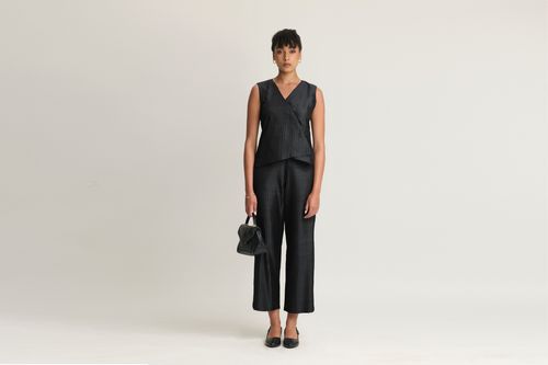 Mulberry Silk Overlap Pintuck Vest and Trouser Set