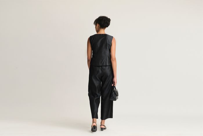 Mulberry Silk Overlap Pintuck Vest and Trouser Set