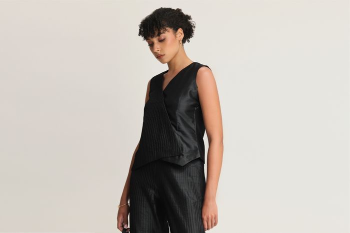 Mulberry Silk Overlap Pintuck Vest and Trouser Set