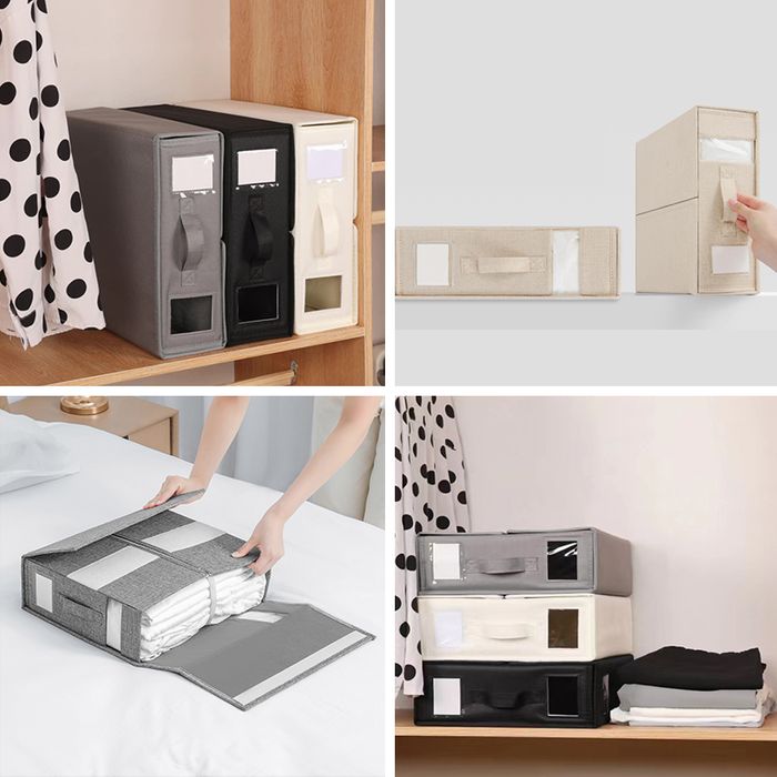 Set of 4 Fabric Storage Bins – Collapsible Shelf Organizers for Bedding, Blankets & Towels