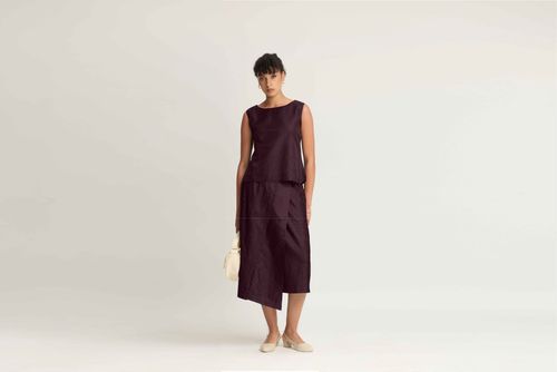 Mulberry Silk Embroidered Boat Wrap Skirt Set