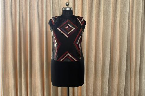 Mulberry Silk Color Block V-Neck Top