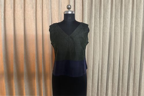 Mulberry Silk Color Block V-Neck Top