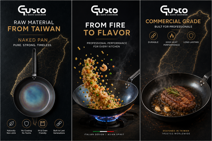 GUSTO® is proud to present our Commercial Grade Heavy duty Steel Fry Pan (2.5mm/3.0mm)Collection