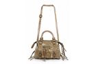 F203 Genuine Leather Handbag with Front Zip Pocket & Stud Detail