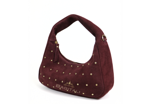 F202 Soft Genuine Suede Shoulder Bag with Gold Stud Detail
