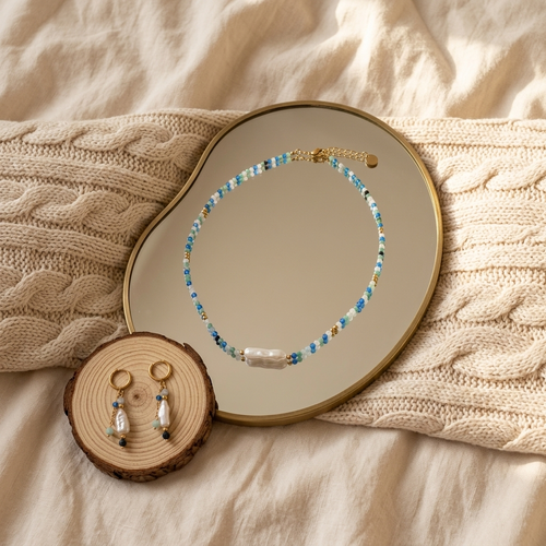 Blue Apatite & Pearl Jewellery Set