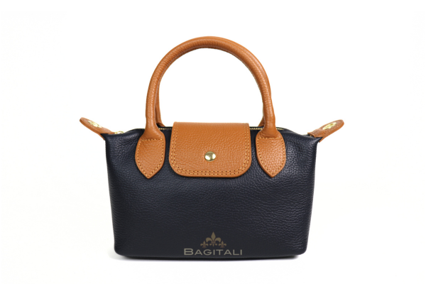 F297 Italian Genuine Leather Mini Grab Bag with Detachable Crossbody Strap