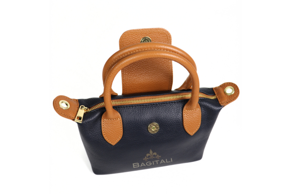 F297 Italian Genuine Leather Mini Grab Bag with Detachable Crossbody Strap