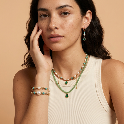 Green Crystal & Pearl Jewellery Set