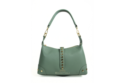 V402 Genuine Leather Shoulder Bag with Stud Detail & Adjustable Detachable Strap