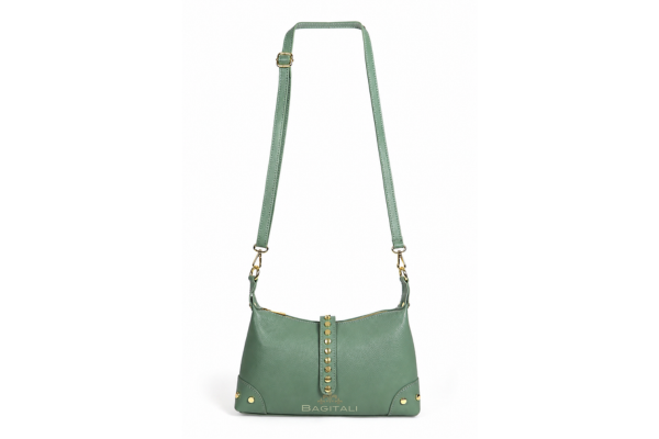 V402 Genuine Leather Shoulder Bag with Stud Detail & Adjustable Detachable Strap