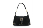V401 Genuine Suede & Leather Shoulder Bag with Buckle Detail