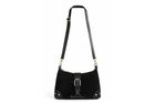 V401 Genuine Suede & Leather Shoulder Bag with Buckle Detail