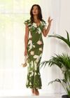 Green Floral Ruffle Maxi Dress
