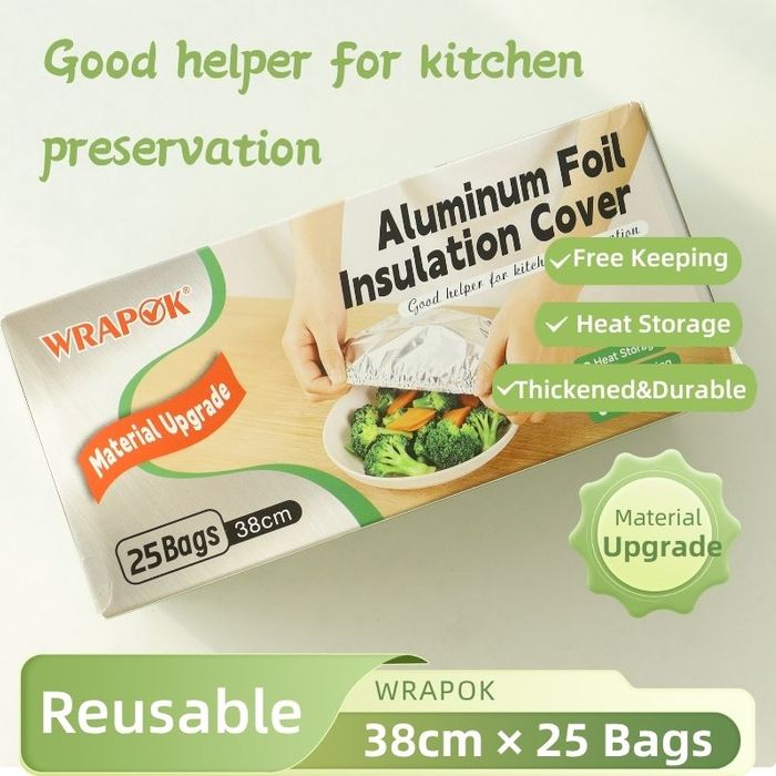 Reusable Aluminum Foil Food Insulation Covers 38cm, Elastic Stretch Bowl Covers for Heat Preservation & Food Fresh‑Keeping