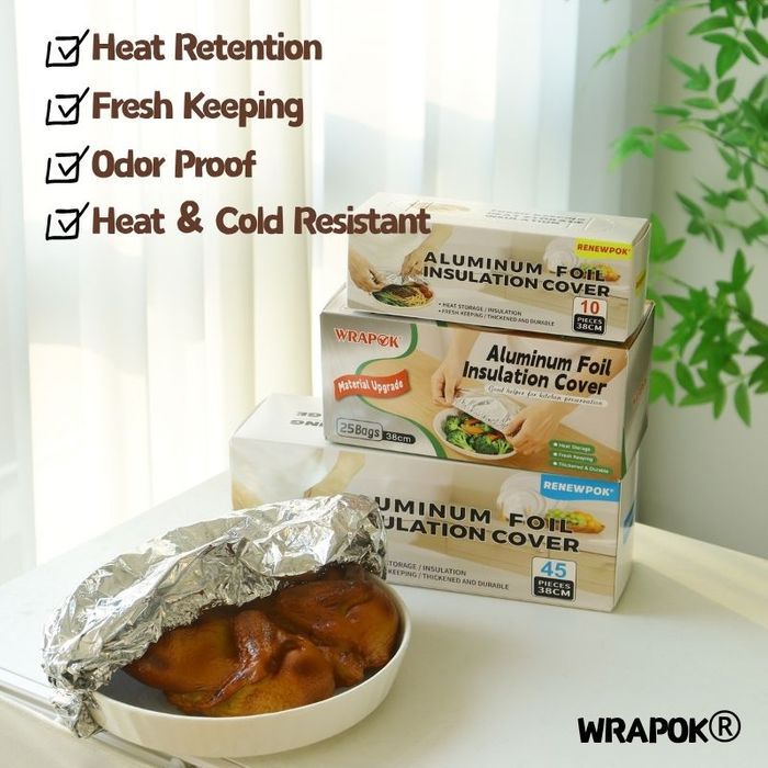 Reusable Aluminum Foil Food Insulation Covers 38cm, Elastic Stretch Bowl Covers for Heat Preservation & Food Fresh‑Keeping