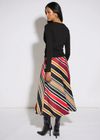 Black Stripe Satin Biased Midi Skirt