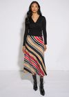 Black Stripe Satin Biased Midi Skirt