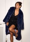Blue fur coat with sequin wrap detail dress