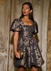 Metallic Jacquard Puff Sleeve Mini Dress
