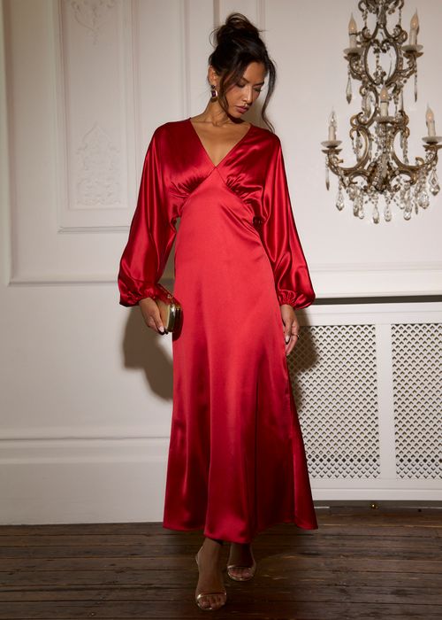 Satin Balloon Sleeve Midaxi Dress