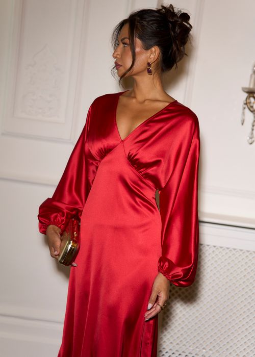 Satin Balloon Sleeve Midaxi Dress