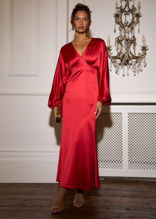 Satin Balloon Sleeve Midaxi Dress