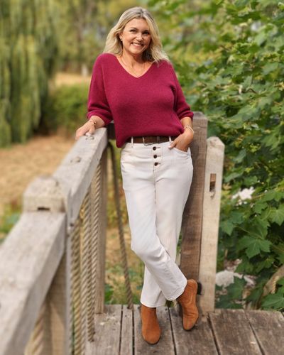 Alpaca Blend Short Sleeve V Neck Jumper