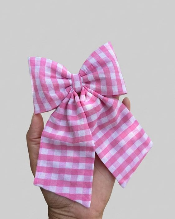 Pink and White Check midital bows