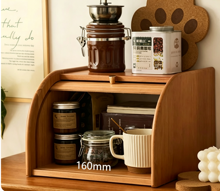 Solid Cherry Wood Roll‑Shutter Storage Cupboard, Bread Bin