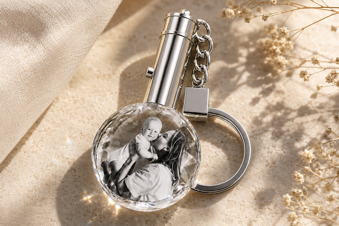 Personalised 3D Photo Keychain Crystal with LED Light