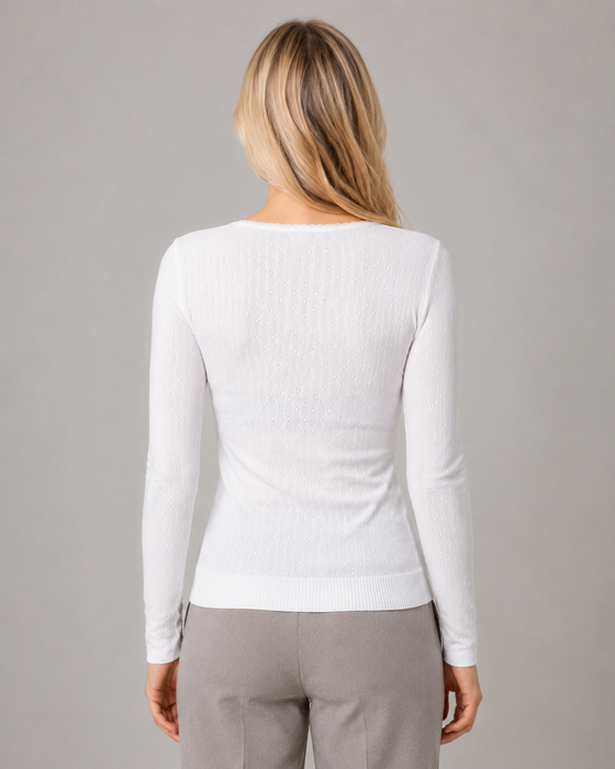 Signature Pointelle Long Sleeve Top | Cotton Seamless