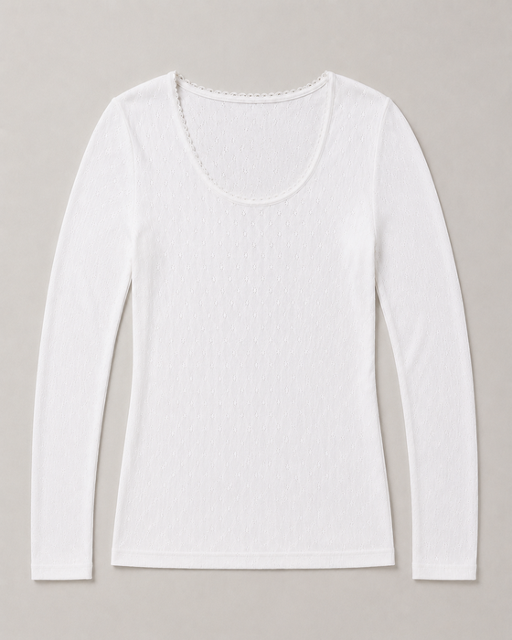 Signature Pointelle Long Sleeve Top | Cotton Seamless