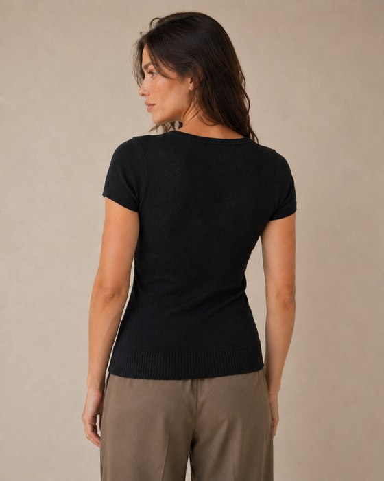 Signature Pointelle Short Sleeve Top | Cotton Seamless